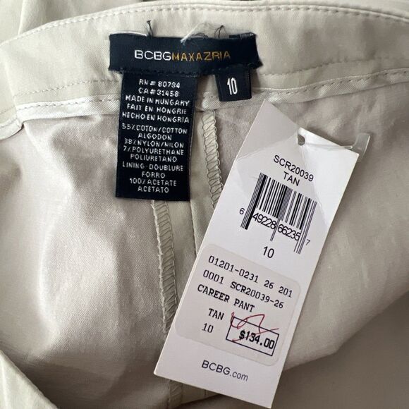 BCBG Max Azria Pants Women 10 Tan Career Solid Cropped Bottoms NWT - Picture 3 of 9